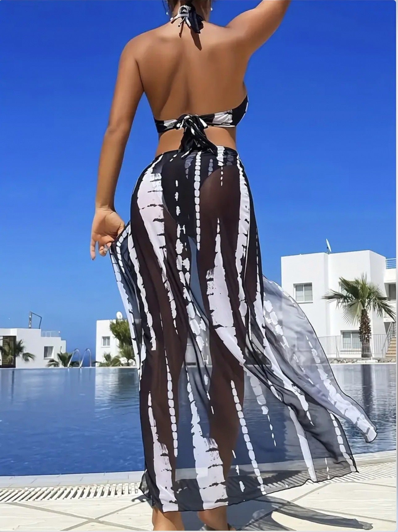 Mesh Bikini Two-Piece Swimsuit with Skirt