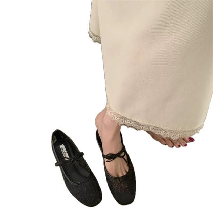 Mesh Bow Mary Jane Flat Shoes