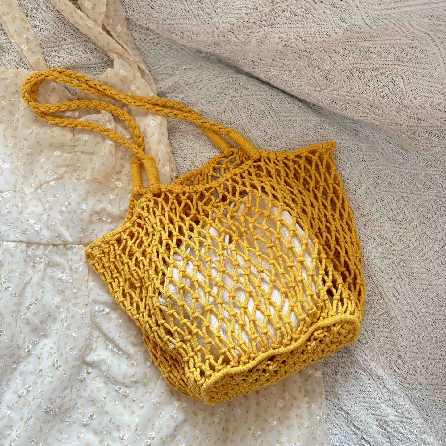 Mesh Drawstring Tote Bag