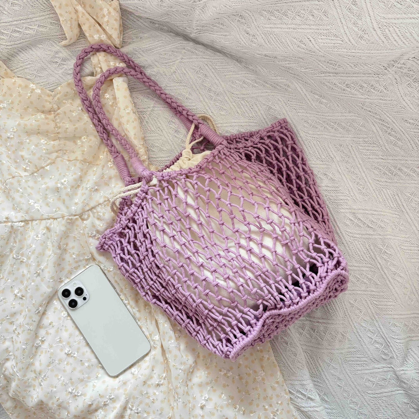 Mesh Drawstring Tote Bag