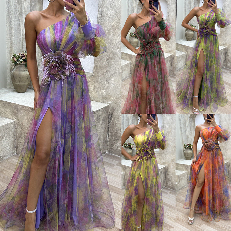 Mesh One-Shoulder Dress