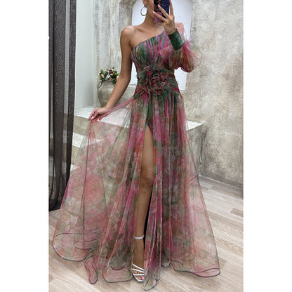 Mesh One-Shoulder Dress