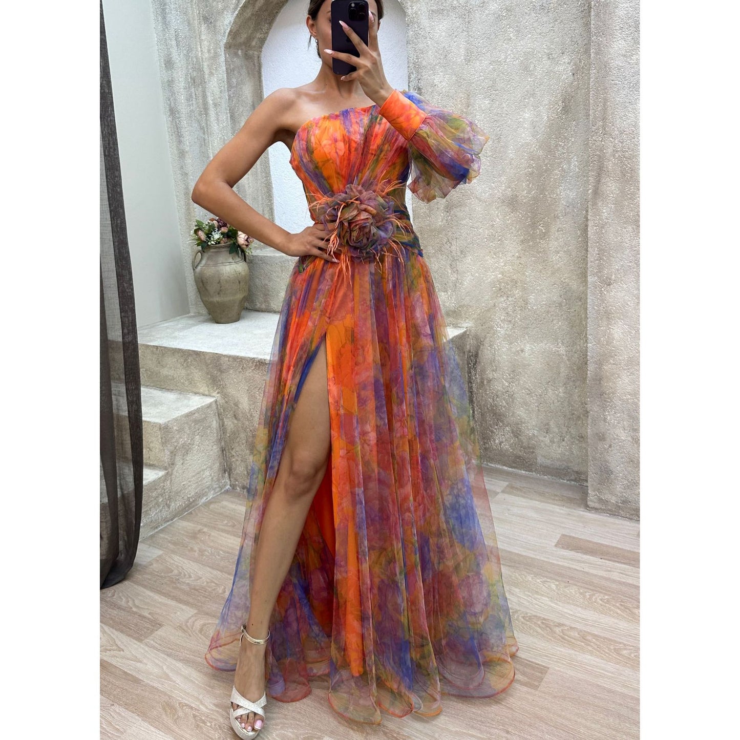 Mesh One-Shoulder Dress