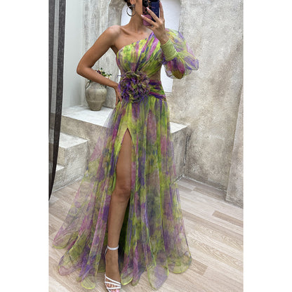 Mesh One-Shoulder Dress