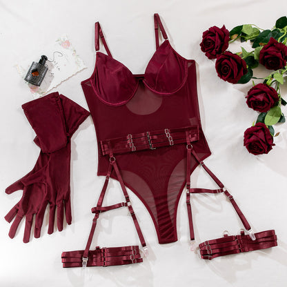 Mesh Panel Bodysuit with Gloves