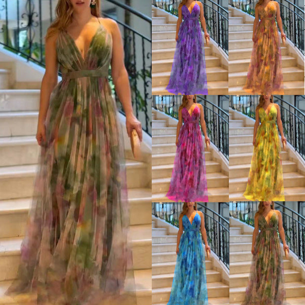 Mesh Print Flared Dress