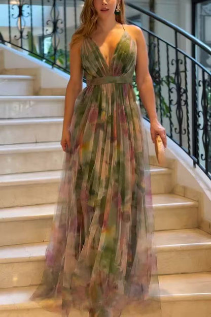 Mesh Print Flared Dress