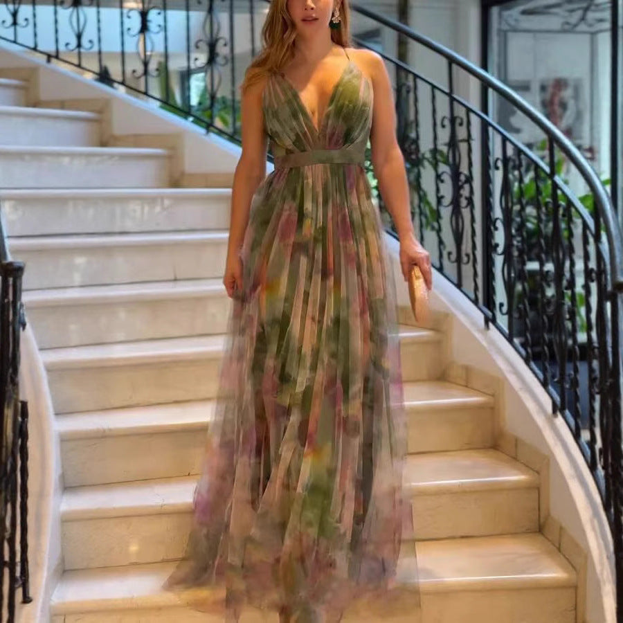 Mesh Print Flared Dress