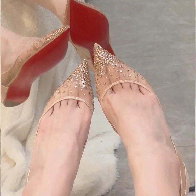Mesh Rhinestone Pointed Toe Flats