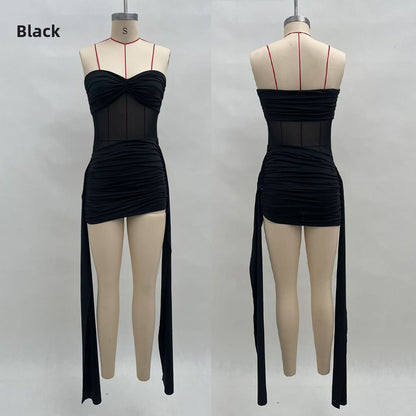 Mesh Splicing Tube Top Dress