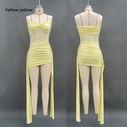 Mesh Splicing Tube Top Dress