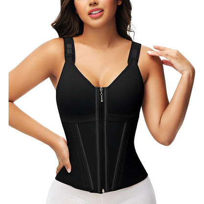 Mesh tummy tuck waist shapewear strengthened shaping three rows of buttons shaping vest top with bra all-in-one