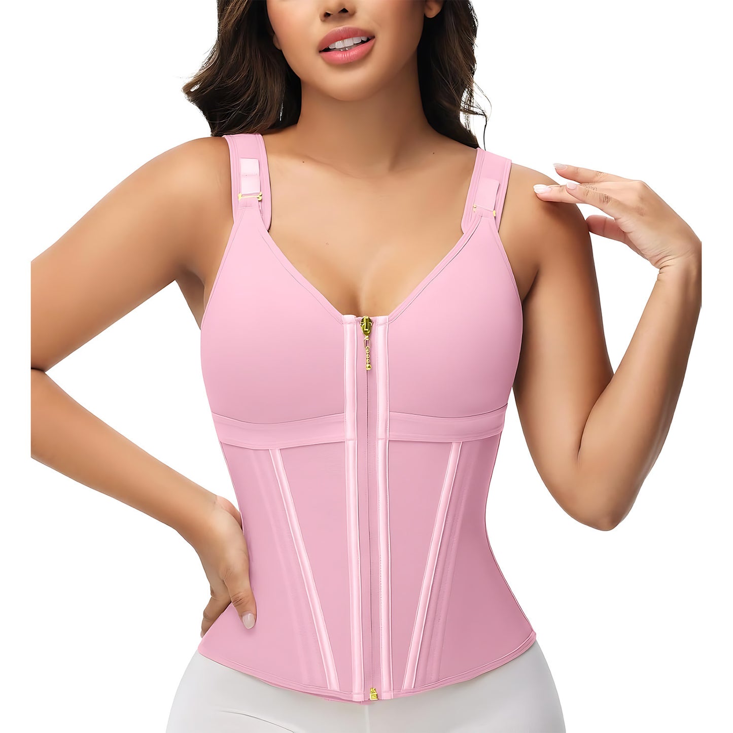 Mesh tummy tuck waist shapewear strengthened shaping three rows of buttons shaping vest top with bra all-in-one