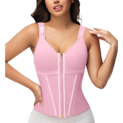 Mesh tummy tuck waist shapewear strengthened shaping three rows of buttons shaping vest top with bra all-in-one