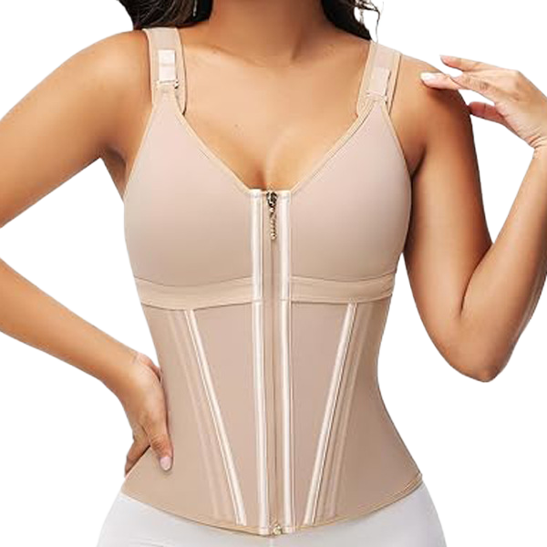 Mesh tummy tuck waist shapewear strengthened shaping three rows of buttons shaping vest top with bra all-in-one
