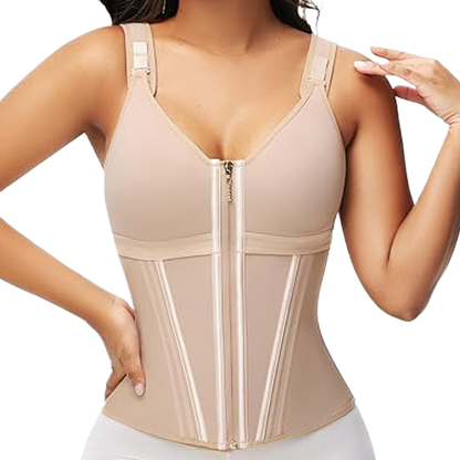 Mesh tummy tuck waist shapewear strengthened shaping three rows of buttons shaping vest top with bra all-in-one