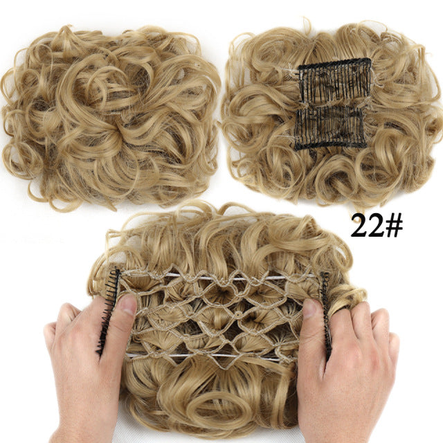 Messy Curly Hair Bun with Elastic Band and Claw Clip