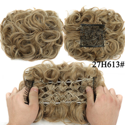 Messy Curly Hair Bun with Elastic Band and Claw Clip