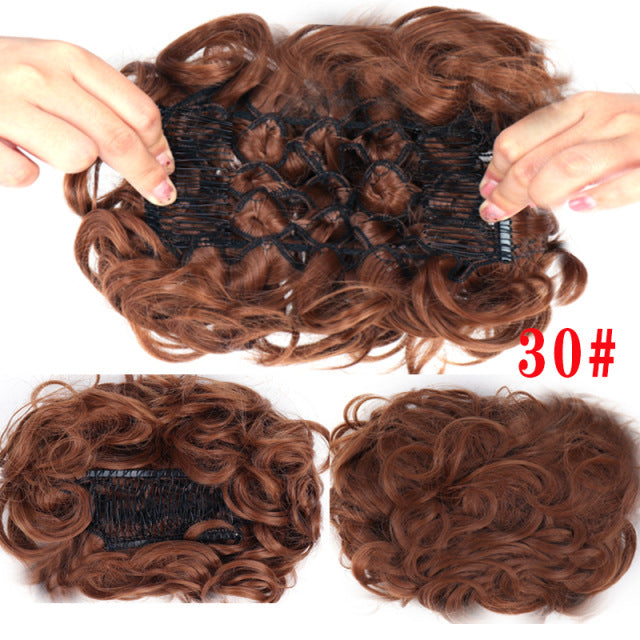 Messy Curly Hair Bun with Elastic Band and Claw Clip