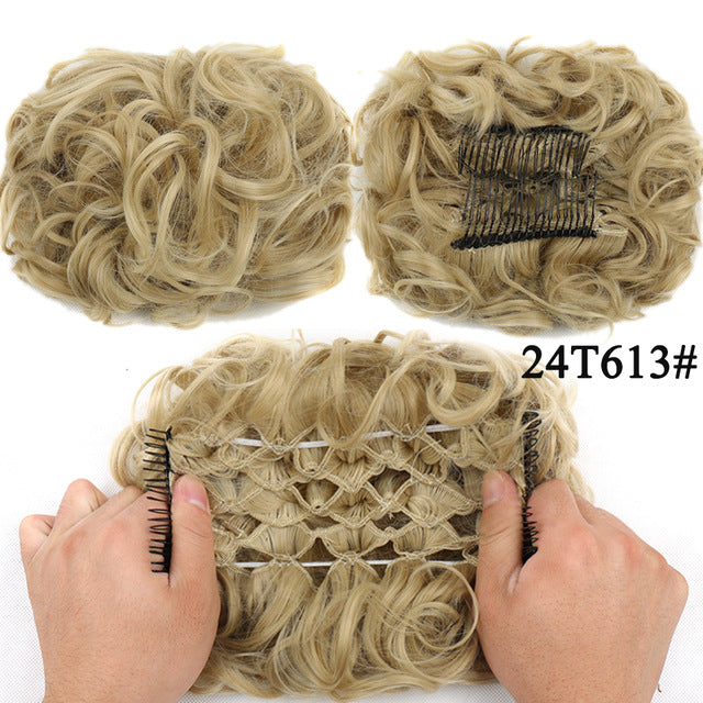 Messy Curly Hair Bun with Elastic Band and Claw Clip