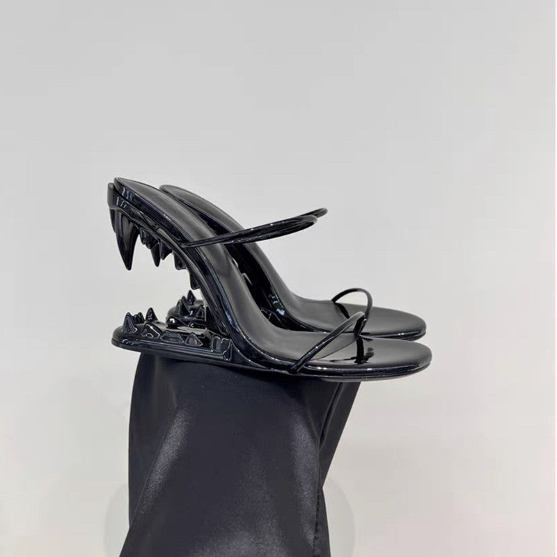 Metal Accent Hollow Fang Heel Sandals