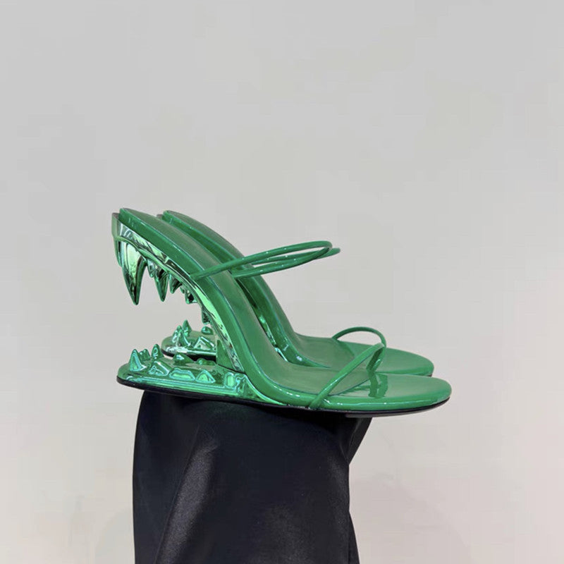 Metal Accent Hollow Fang Heel Sandals