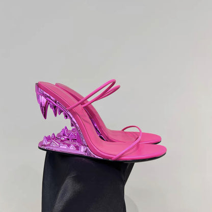 Metal Accent Hollow Fang Heel Sandals