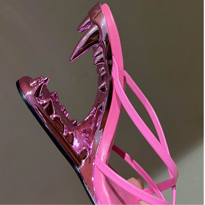 Metal Accent Hollow Fang Heel Sandals