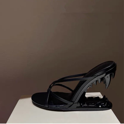 Metal Accent Hollow Fang Heel Sandals
