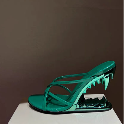 Metal Accent Hollow Fang Heel Sandals