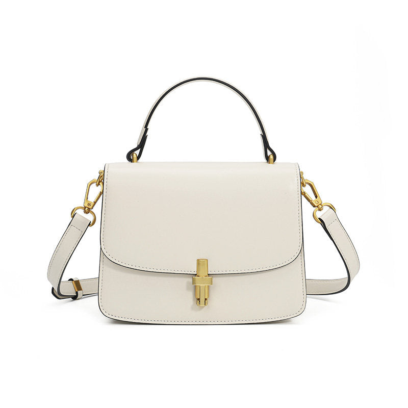 Metal buckle genuine leather small square handbag