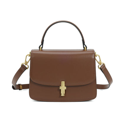 Metal buckle genuine leather small square handbag