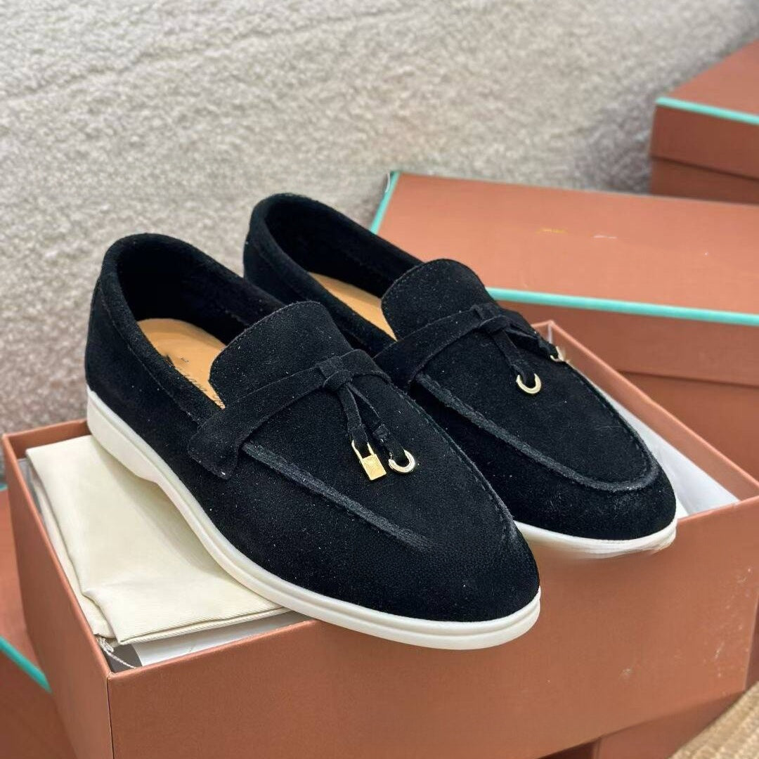 Metal buckle tassel soft-soled loafers