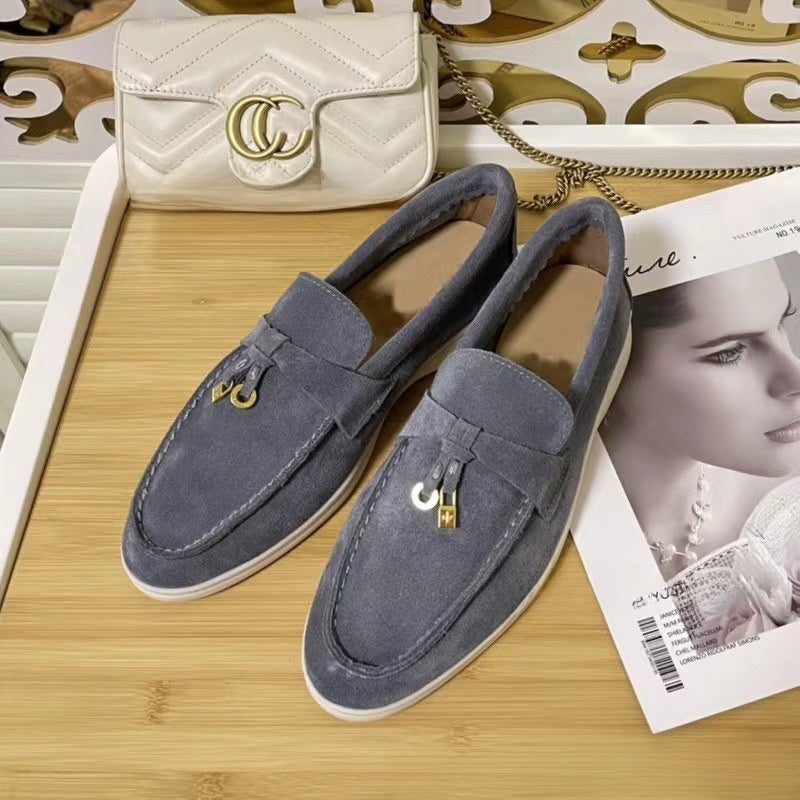Metal buckle tassel soft-soled loafers