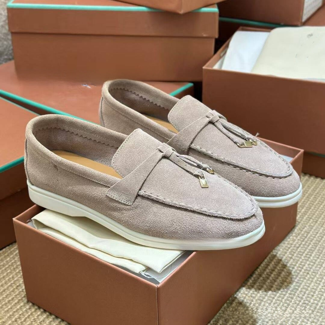 Metal buckle tassel soft-soled loafers