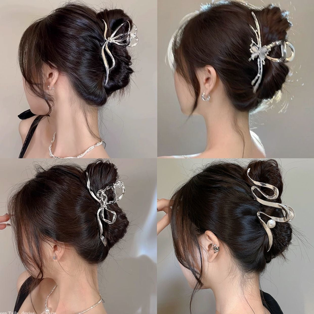 Metal Butterfly Hair Clips with Pearl Accents