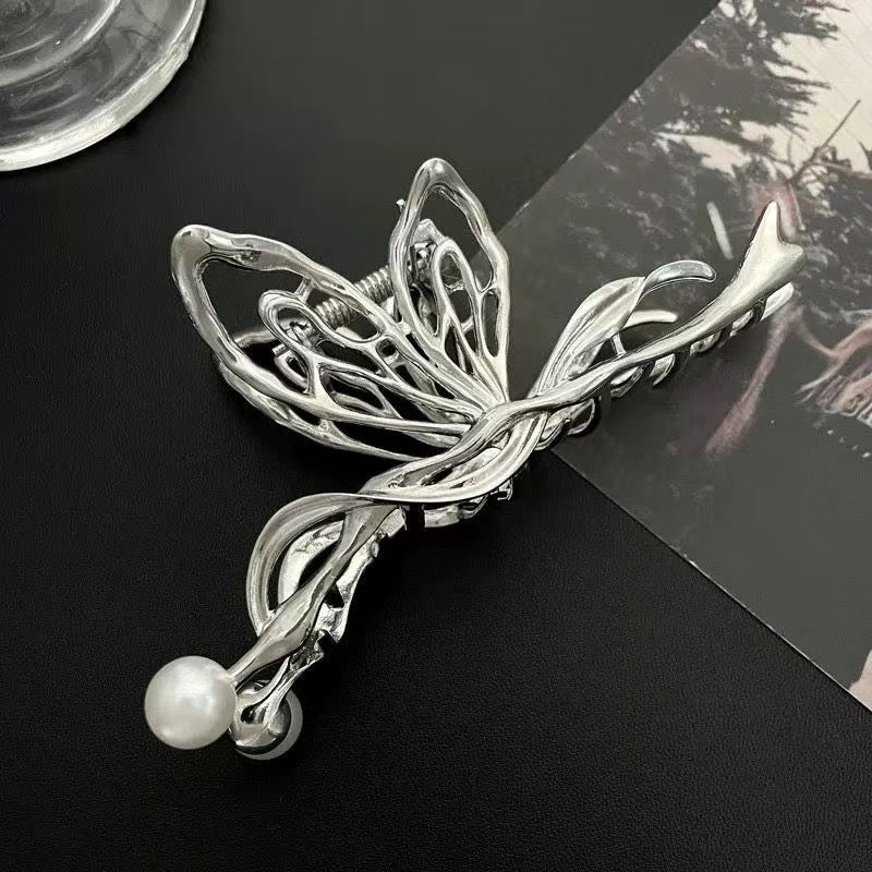 Metal Butterfly Hair Clips with Pearl Accents
