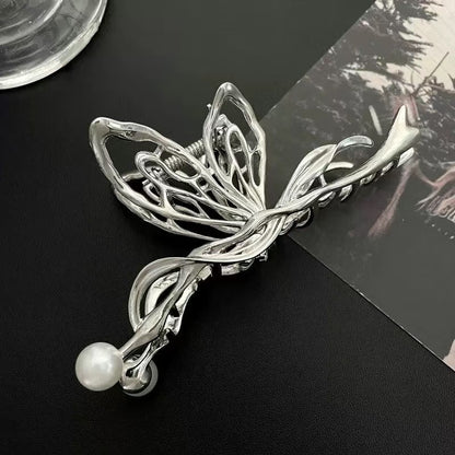 Metal Butterfly Hair Clips with Pearl Accents