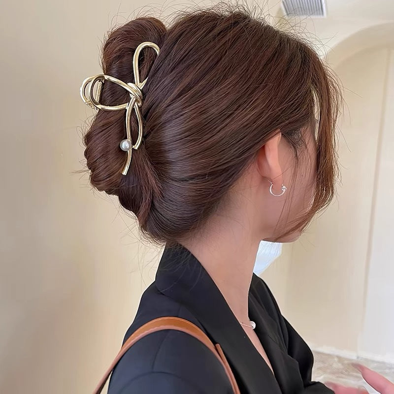 Metal Butterfly Hair Clips with Pearl Accents