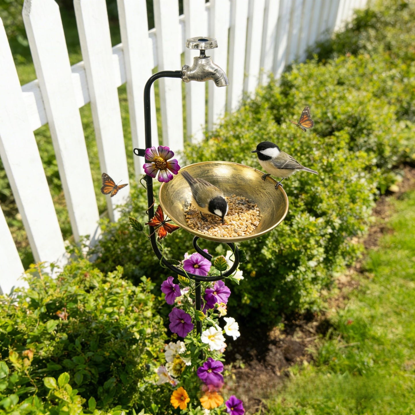 Metal Faucet Bird Feeder Garden Decoration