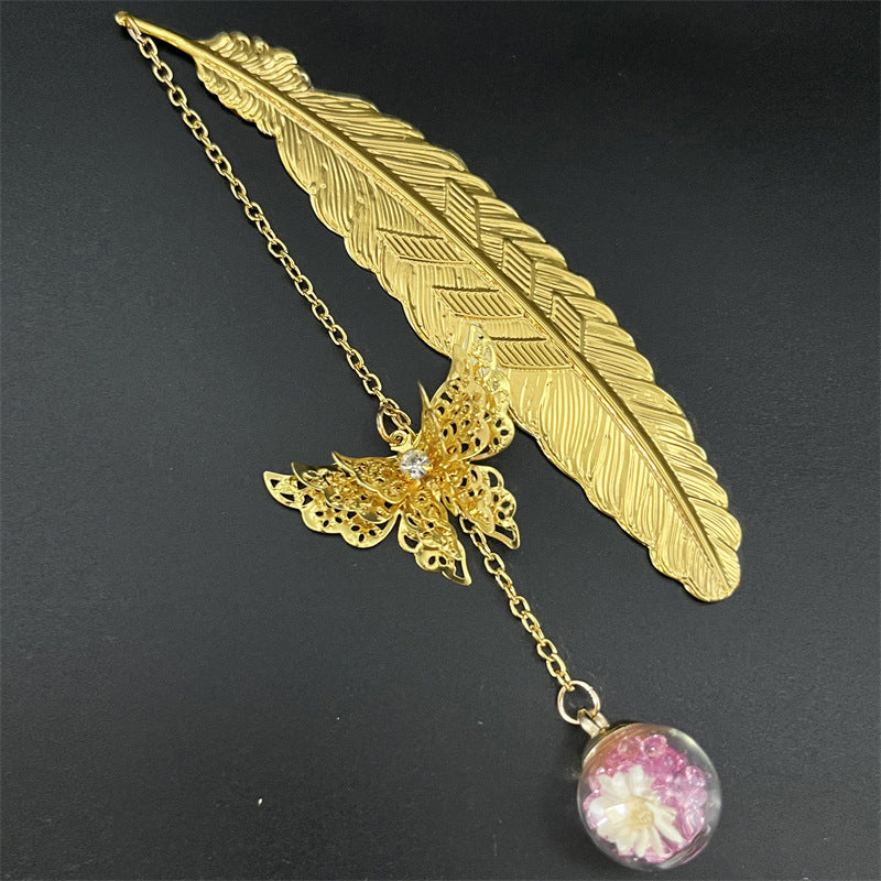 Metal Feather Leaf Vein Bookmark