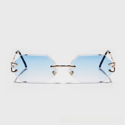 Metal frameless diamond-cut sunglasses