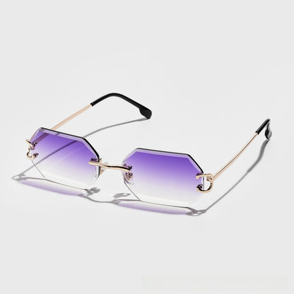 Metal frameless diamond-cut sunglasses
