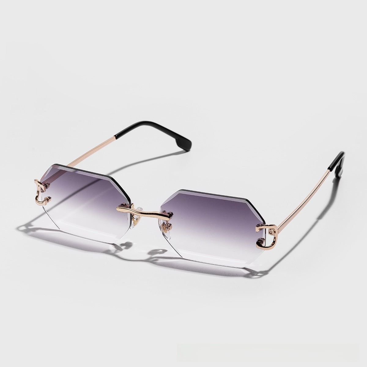 Metal frameless diamond-cut sunglasses