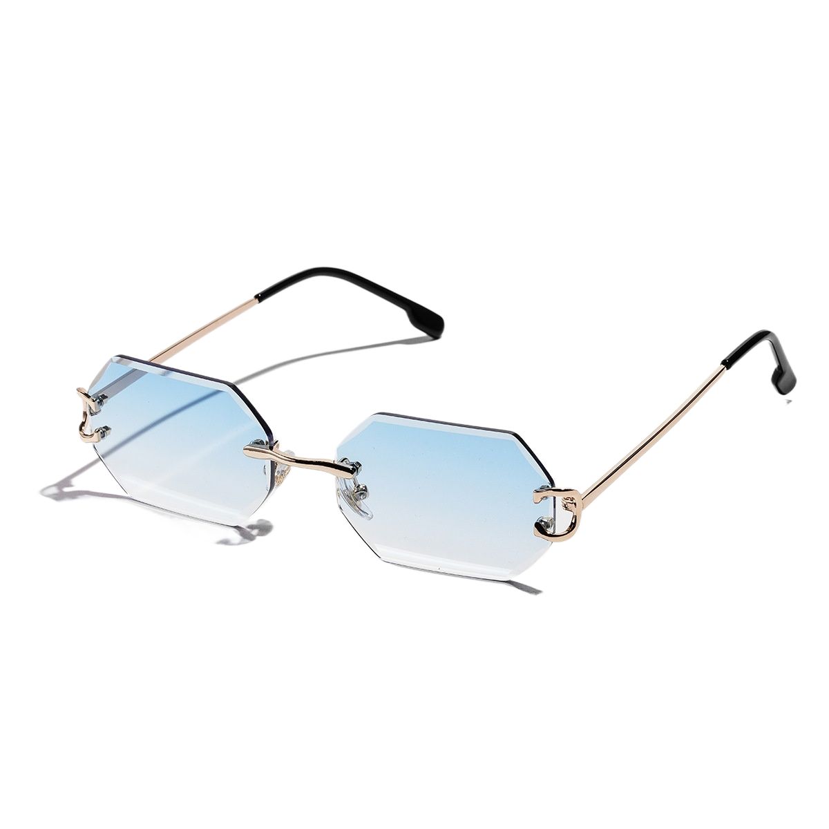 Metal frameless diamond-cut sunglasses