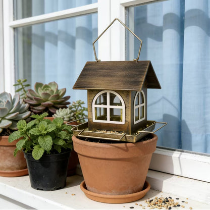 Metal hanging hummingbird feeder
