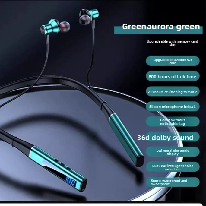 Metal Neckband Wireless Bluetooth Headset with Long Battery Life