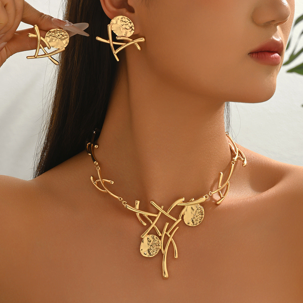 Metal Necklace and Earrings