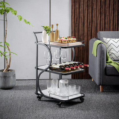 Metal Serving Cart with Wooden Board
