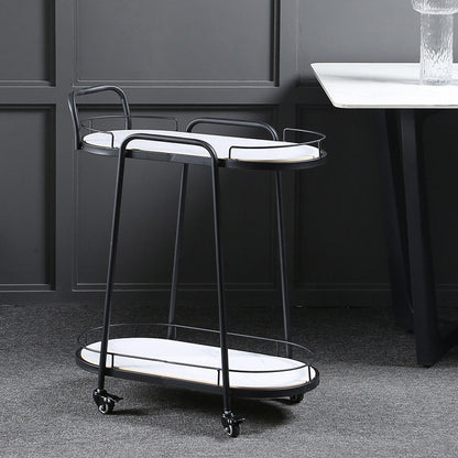Metal Serving Cart with Wooden Board